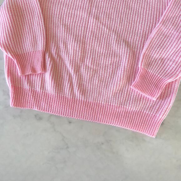 Vintage 80s 90s Pink + White Mock Neck Ribbed Knit Sweater / S - Picture 5 of 11
